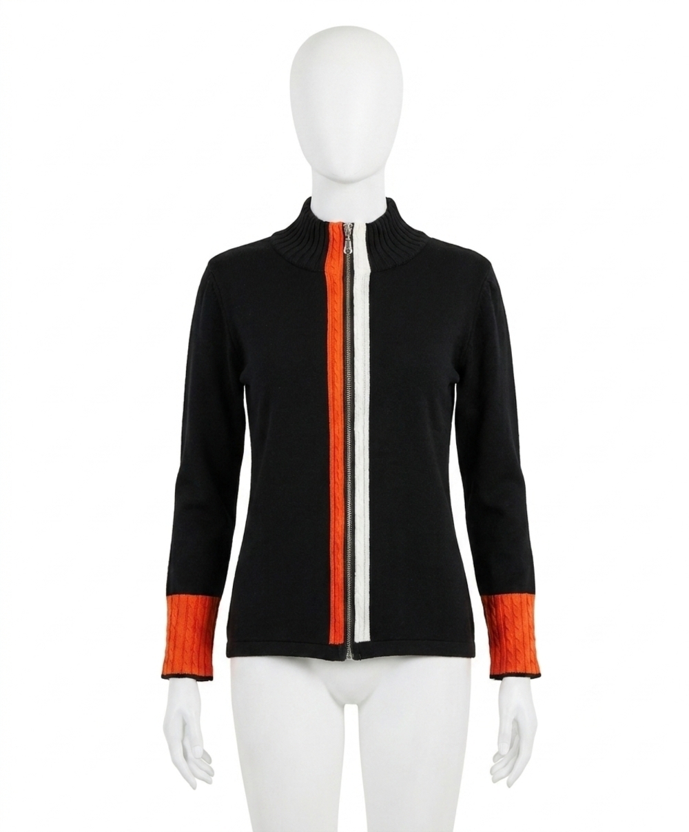 NEW FRENCH KYSS braided zip jacket in black/coral
